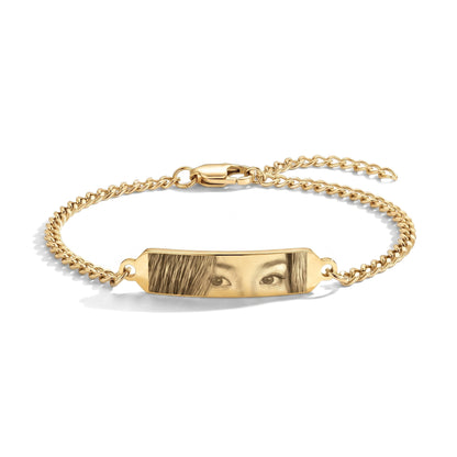 Augen-Armband mit Foto-Gravur in Gold – Stab-Armband aus Edelstahl mit gravierten Augen