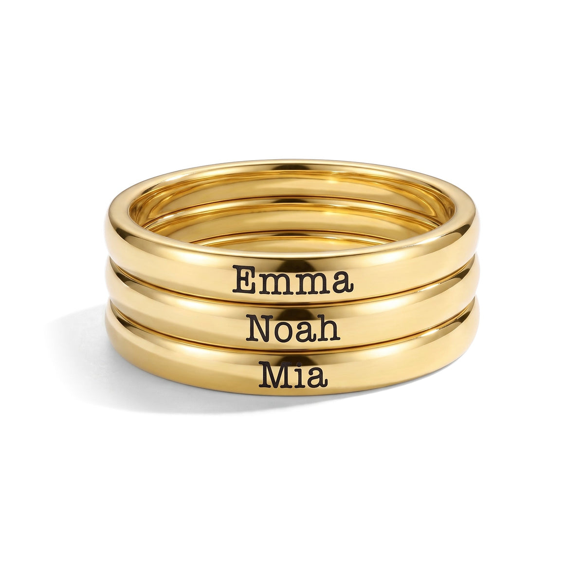 Stapelring mit Namen – Gold – 3 Ringe gestapelt