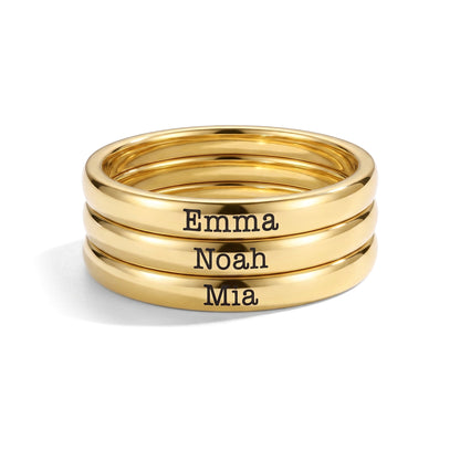 Stapelring mit Namen – Gold – 3 Ringe gestapelt