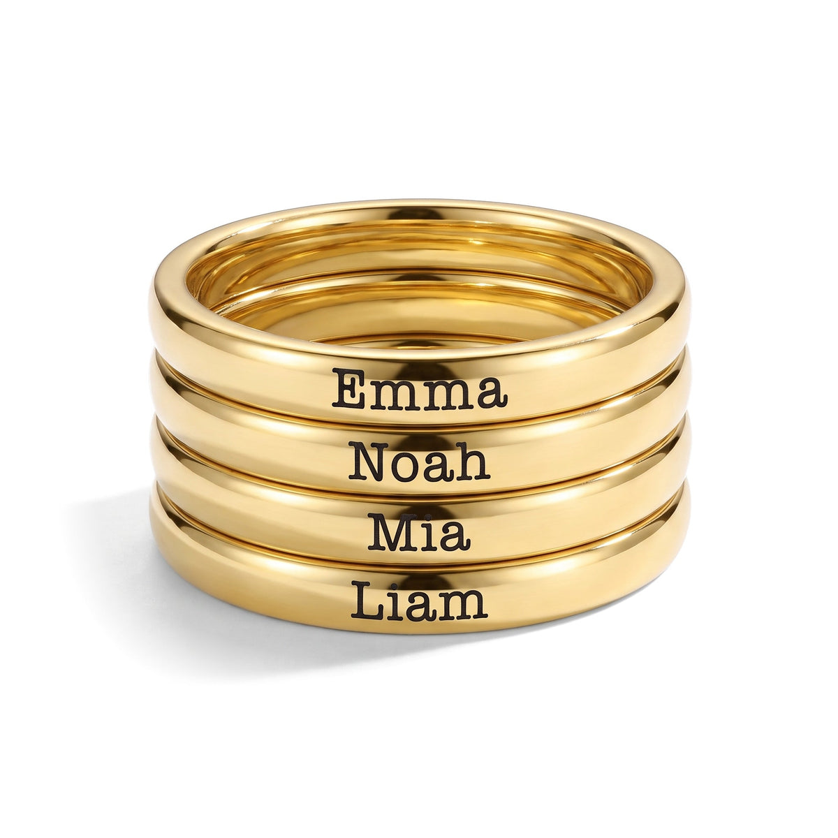 Stapelring mit Namen – Gold – 4 Ringe gestapelt